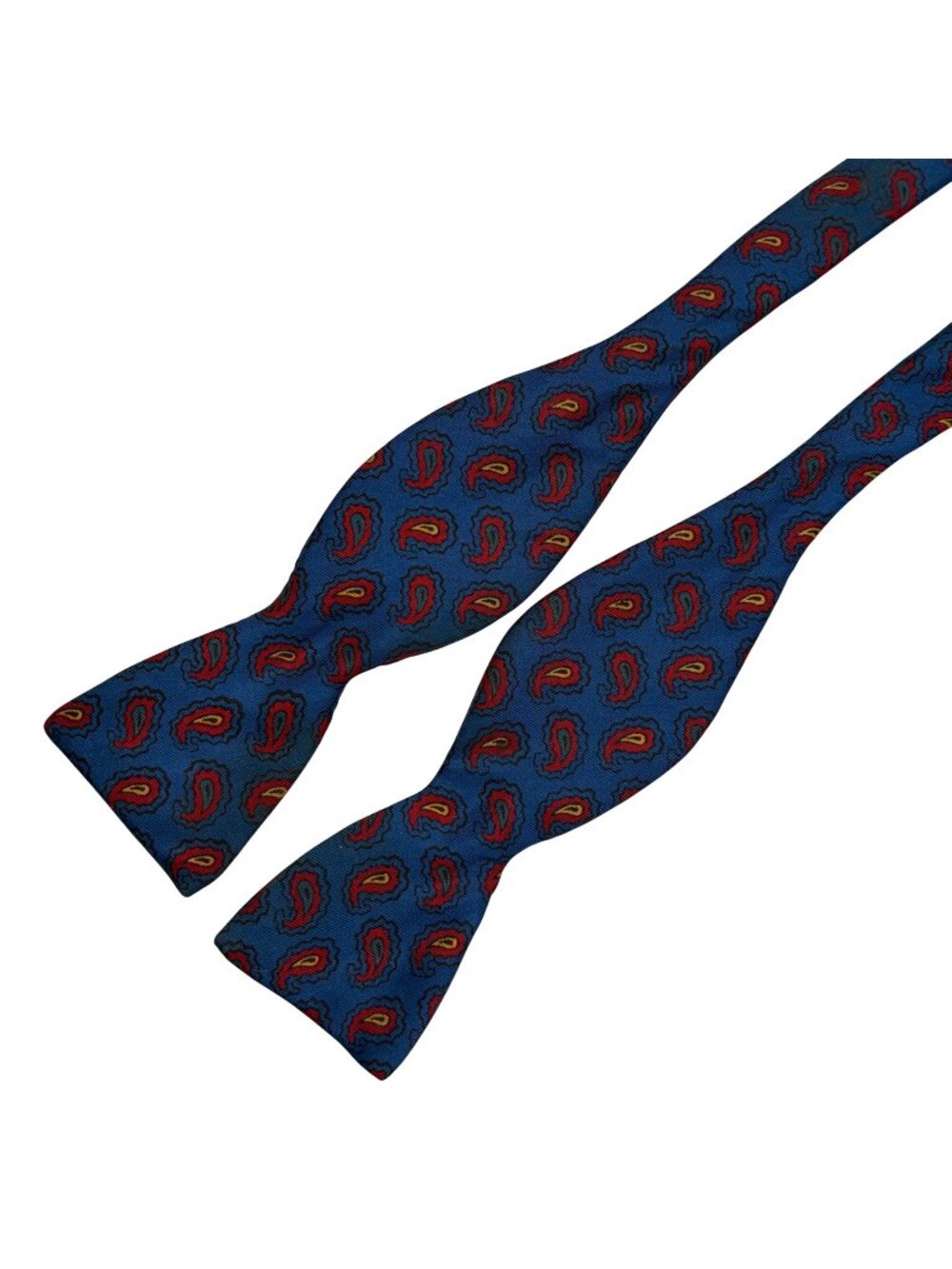 Vintage FR Tripler & Co Adjustable Paisley Silk Bow Tie Blue Red Butterfly